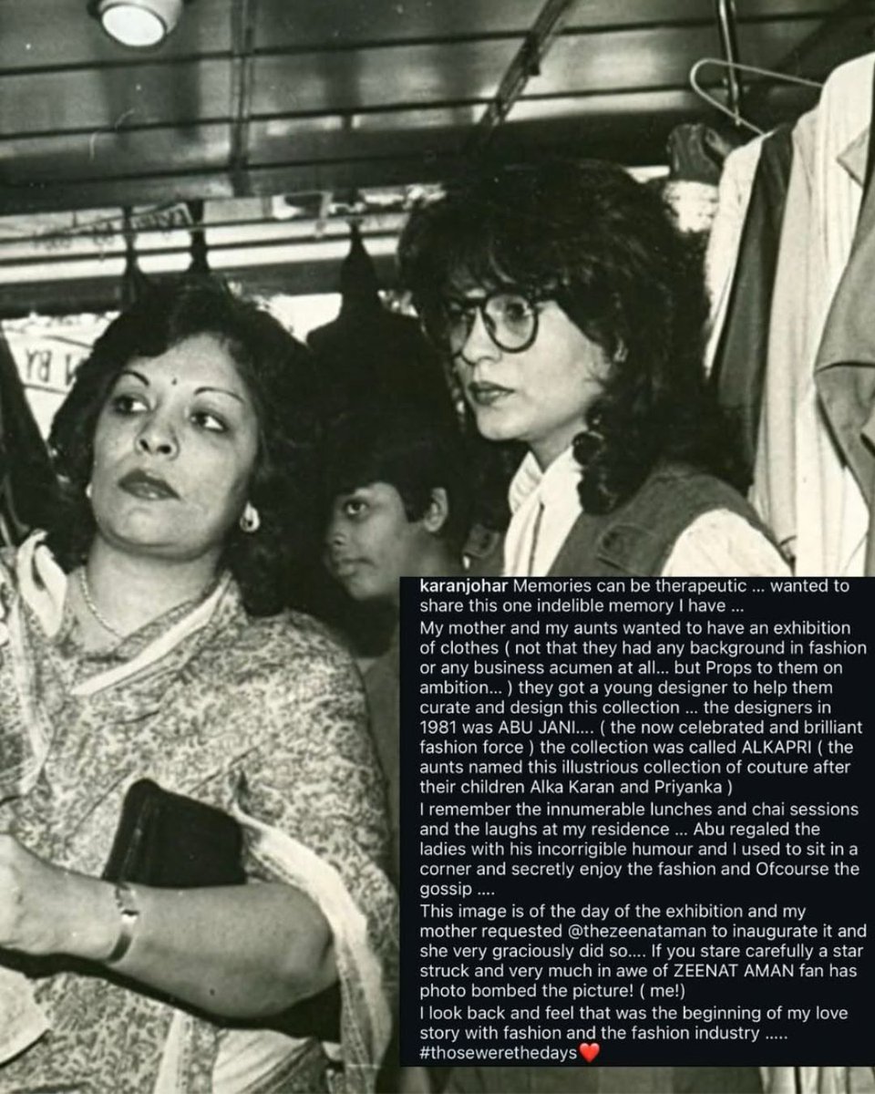 #KaranJohar shared a nostalgic throwback featuring his mother #HirooJohar and veteran actor #ZeenatAman 

'If you stare carefully a star struck and very much in awe of ZEENAT AMAN fan has photo bombed the picture,' he wrote