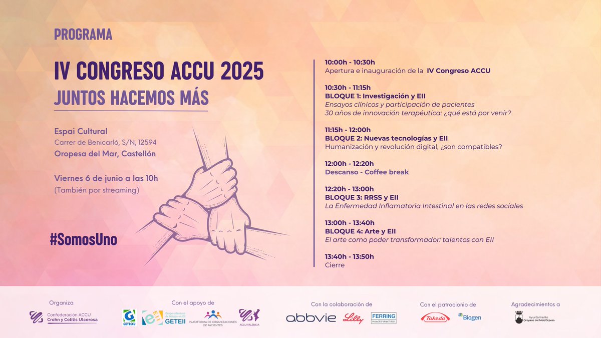 📢 ¡Esta semana es el IV Congreso ACCU: Juntos Hacemos Más!

Una jornada de formación, diálogo y reflexión en torno a la EII

Si no puedes asistir de manera presencial, ¡puedes seguirlo online! 🎥

Inscríbete para recibir el enlace del streaming ⬇️
bit.ly/StreamingOnlin…