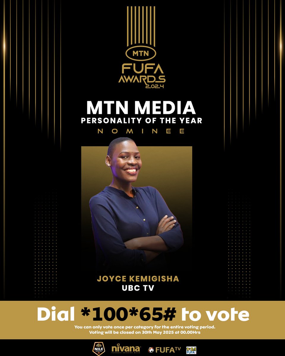 So, I was nominated for the MTN FUFA Awards 2024.

Category Media personality of the year -Women!

To vote for me
Dial *100*65# 
Opt 7 
Number 3.

Thank you all😊

#MTNFUFAAwards2024

<a href="/ubctvuganda/">UBC UGANDA</a> <a href="/USPAmedia/">USPAmedia</a> <a href="/OfficialFUFA/">FUFA</a>