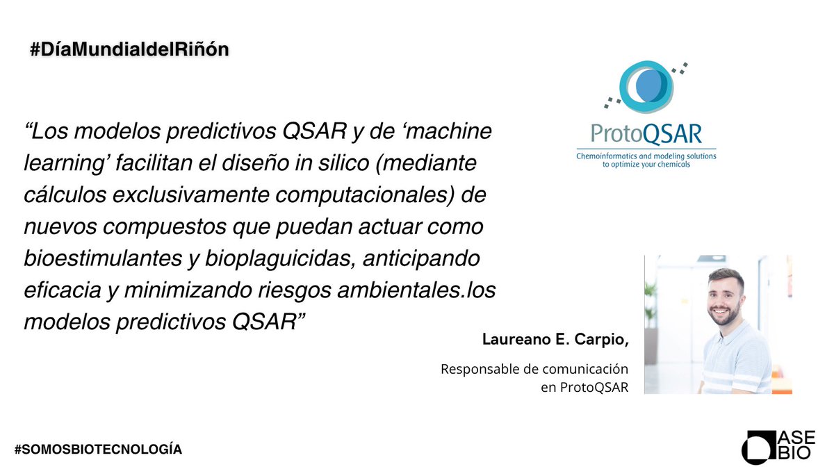 AseBio - Asociación Española de Bioempresas (@asebio) on Twitter photo <a href="/Bayer4CropsES/">Bayer Crop Science España</a> 💬 Laureano E. Carpio, @protoqsar “Los modelos predictivos QSAR y de ‘machine learning’ facilitan el diseño in silico de nuevos compuestos que puedan actuar como bioestimulantes y bioplaguicidas, anticipando eficacia y minimizando riesgos ambientales ”🤖🌾 <a href="/Bayer4CropsES/">Bayer Crop Science España</a> 💬 Laureano E. Carpio, @protoqsar “Los modelos predictivos QSAR y de ‘machine learning’ facilitan el diseño in silico de nuevos compuestos que puedan actuar como bioestimulantes y bioplaguicidas, anticipando eficacia y minimizando riesgos ambientales ”🤖🌾
