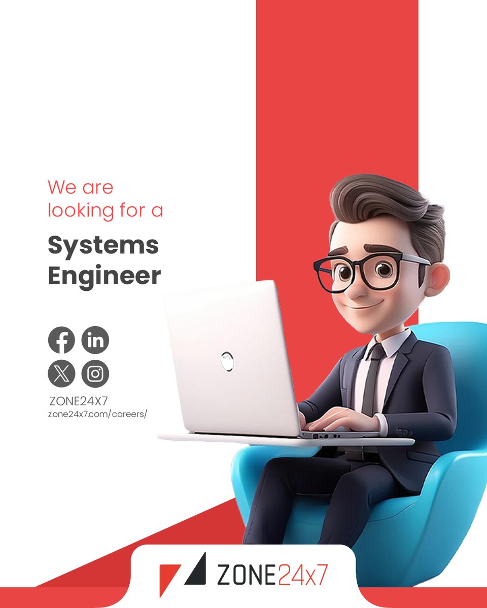 Zone24x7's tweet image. We are hiring: #SystemsEngineers.

Join #Zone24x7 and be a key player in delivering reliable, secure, and scalable system solutions.

Join us: zone24x7.com/careers/system…

#BestEngineeringTalent #HiringNow #Careers #Vacancy #ITJobs #TechCareers