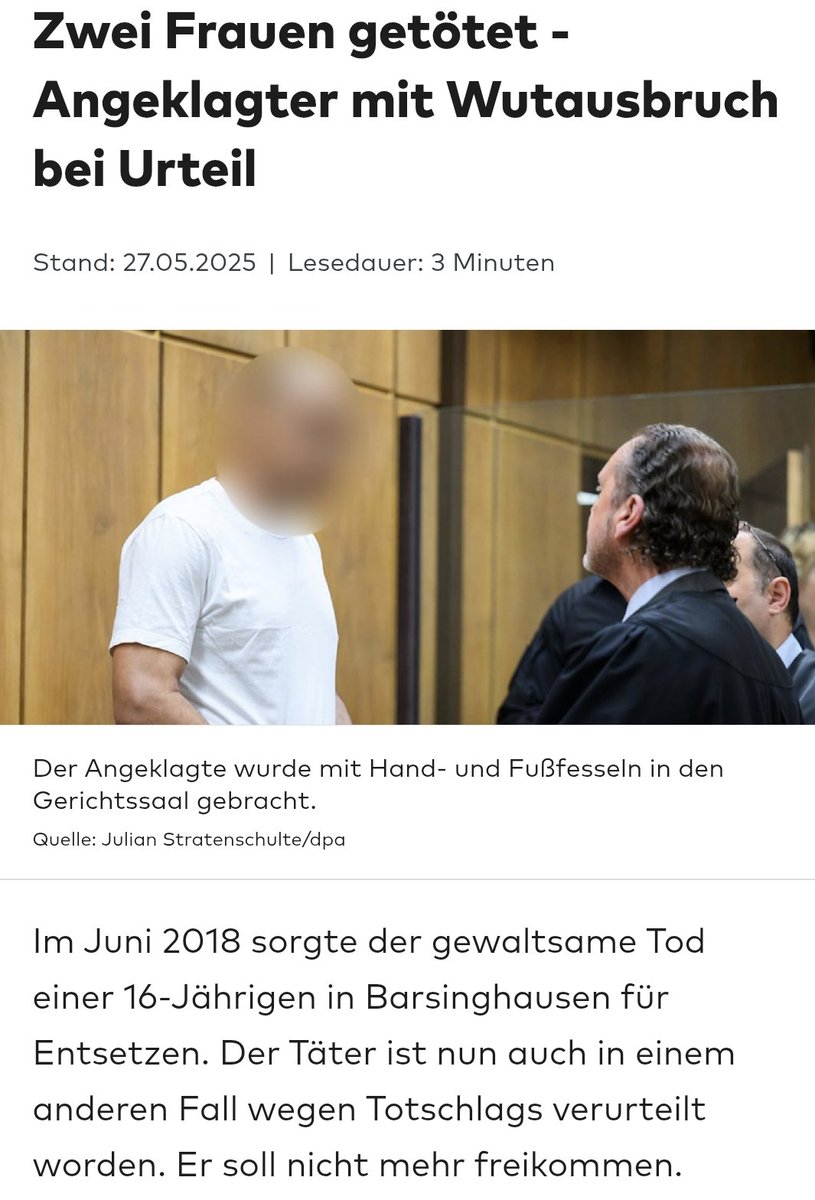 Noch nichtmal wegen zweifachen Mordes wurde der "Deutsche" (kam der nicht aus der Karibik?),wie es mehrmals im Text heißt, jetzt verurteilt, sondern nur für Totschlag. Wurde das Photo in der #welt zudem so bearbeitet, dass die Hautfarbe heller wirken soll? #barsinghausen
