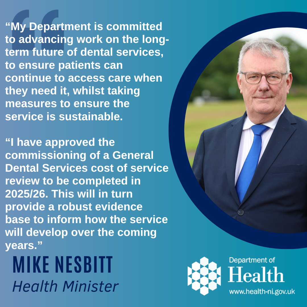 Health Minister Mike Nesbitt has provided details of a £7m investment in General Dental Services for 2025/26.

He has also announced the expansion of the Happy Smiles programme.

health-ni.gov.uk/news/nesbitt-c…