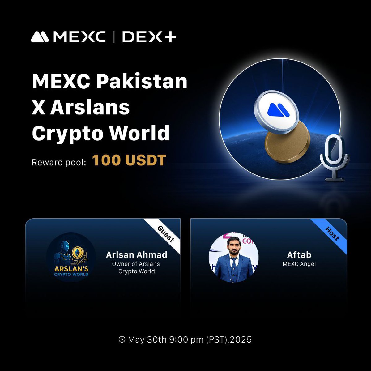 MEXC_SouthAsia's tweet photo. 🎙 MEXC PAKISTAN X Arlsan Crypto World Live TG AMA 🇵🇰
🎤 Guest: Arlsan Ahmad
👨🏻💻 Host: Aftabchandia
🎁 Win up to $50 USDT: https://t.co/gLnnRJOWFf
⏰ Set Reminder: https://t.co/WN7kXwMMBN
🔗 Sign in: https://t.co/WN7kXwMMBN
#MEXC #MEXCPAK #MEXCAMA #CryptoPakistan #DEXPlus https://t.co/xD0BY8eqmP
