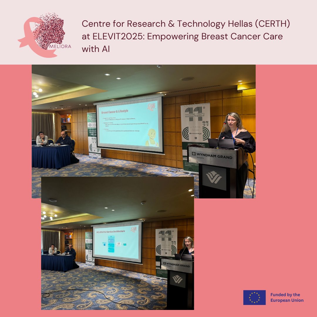 Meliora EU Horizon Project (@meliora_eu) on Twitter photo 🎙️ <a href="/CERTHellas/">ΕΚΕΤΑ-CERTH</a> proudly presented at #ELEVIT2025 in Athens!
🌸 We showcased our AI-powered Personalized Lifestyle Coaching module for #BreastCancer, part of the #MELIORAproject, offering tailored #nutrition & #physicalactivity guidance.
🔗 Learn more: melioraproject.eu 🎙️ <a href="/CERTHellas/">ΕΚΕΤΑ-CERTH</a> proudly presented at #ELEVIT2025 in Athens!
🌸 We showcased our AI-powered Personalized Lifestyle Coaching module for #BreastCancer, part of the #MELIORAproject, offering tailored #nutrition & #physicalactivity guidance.
🔗 Learn more: melioraproject.eu