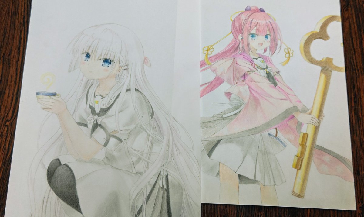 KeyShidou's tweet photo. キーコーヒーコラボイラスト
しろはの模写描いてみました(´∀｀)
前描いた識の模写も合わせて(◝‿◜)
 #SummerPockets #サマポケ
 #サマポケRB #Key
 #模写  #模写イラスト https://t.co/upu869hRKS