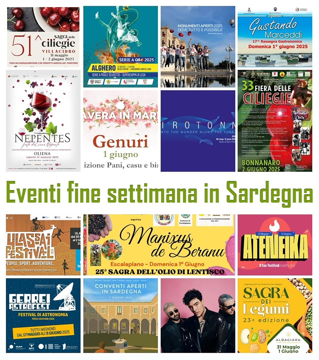 EVENTI DEL FINE SETTIMANA IN SARDEGNA

🎉 Scopri le sagre, le feste e gli eventi imperdibili nella nostra isola da venerdì 30 maggio e fino a lunedì 2 giugno! 🌞
.
👉 bit.ly/sardegnaweek
.