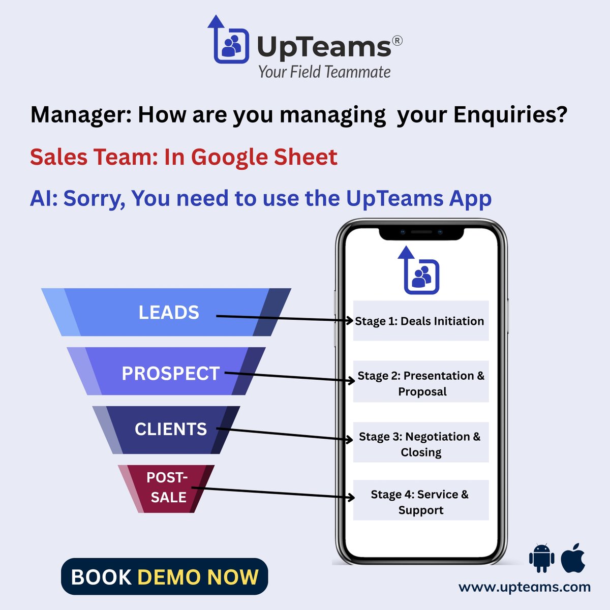 upteamsapp's tweet image. Are your Sales Team still managing leads in Google Sheets? 🤯
Let AI show you a smarter way! 💡
Switch to UpTeams App – Track. Update. Convert. 🚀
#SalesMadeSimple #UpTeams #LeadManagement #FieldSales #SmartSelling