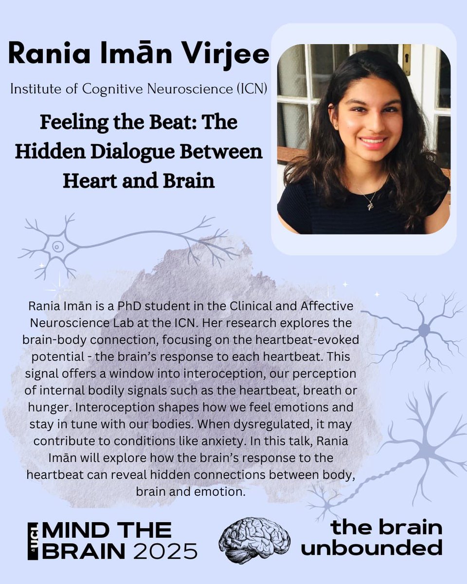 📢 Our next Mind the Brain speaker
is Rania Imãn Virjee!

🧠 Join Mind the Brain on June 14th 9:00 - 15:00 to hear more!

🎟️ Ticket sales ongoing! Hurry, Book now!

🔗 Link in bio

#mindthebrain #mindthebrain2025
#cognitiveneuroscience #brain #mind #cognition #stemeducation
