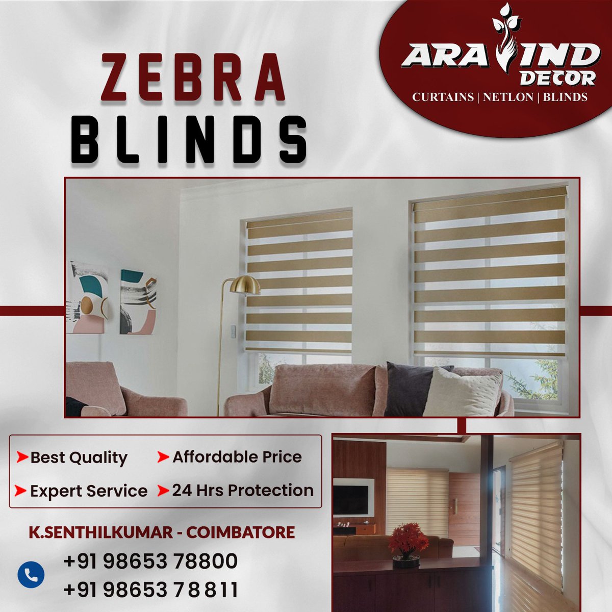 AravindDecor's tweet photo. Zebra blinds -  Aravind Decor - Coimbatore
#blinds #curtains #netlons #bestquality #materials #beautifuldesign #mosquitonet #dealers #slider #ramanathapuram #peelamedu #avanashiroad #ganapathy #gandhipuram #avarampalayam #rollers #affordableprice #bestservice  #Zebrablinds https://t.co/QDqqkT7CiA