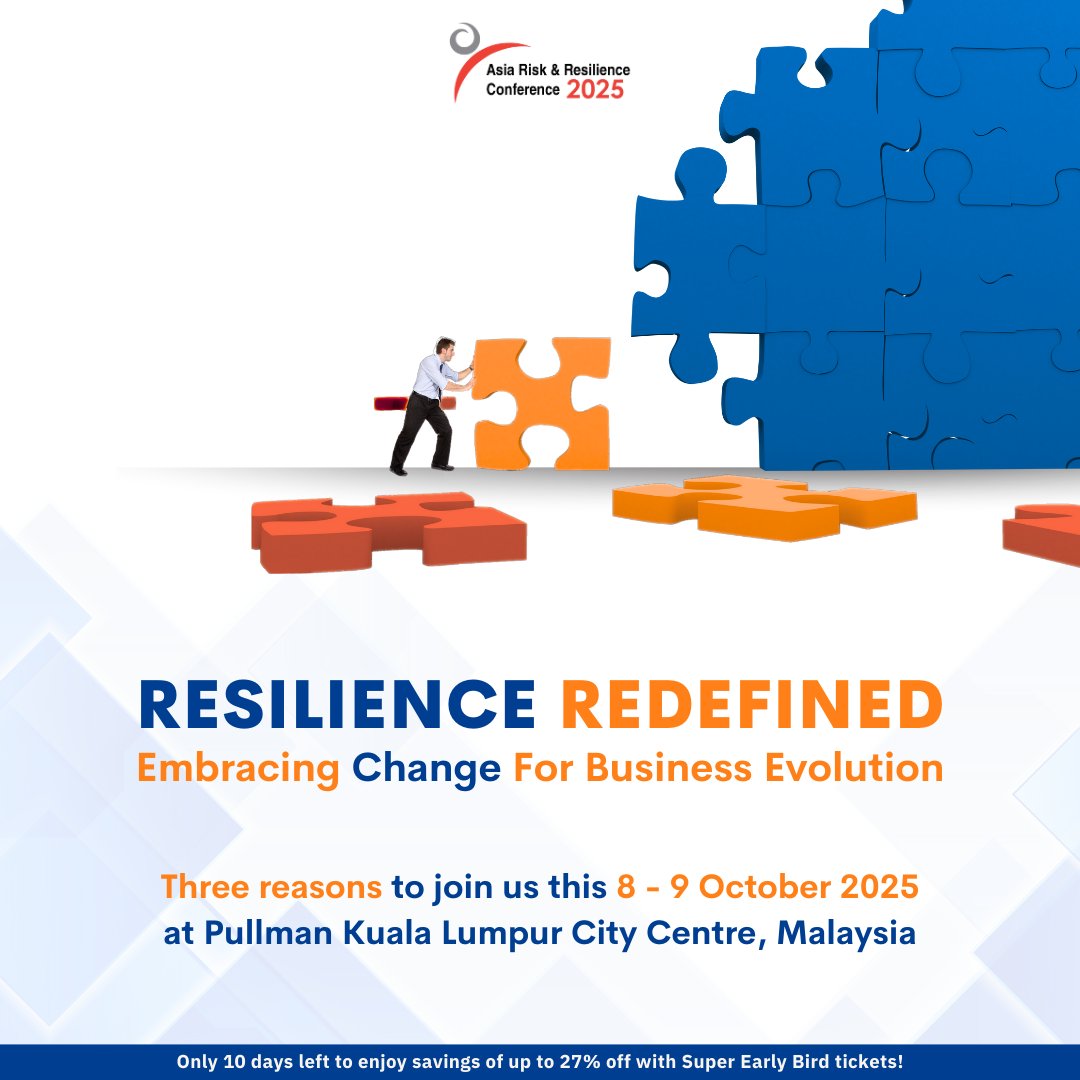 BCPAsia's tweet photo. Explore how to redefine resilience and join us for an inspiring experience at the Asia Risk &amp; Resilience Conference 2025.

For more info, email us at arrc2025@bcpasia.com!

Register by 31 May 2025 to enjoy great discounts: https://t.co/fTPFVJ1Gm8

#ARRC2025 #BusinessContinuity https://t.co/MV0dxyMfhq