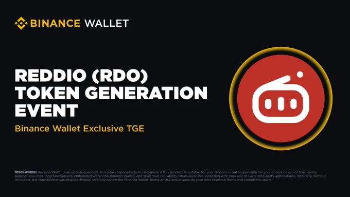 🚨 BREAKING: "Binance Wallet: Al via il TGE di Reddio (RDO) il 29 maggio con PancakeSwap"