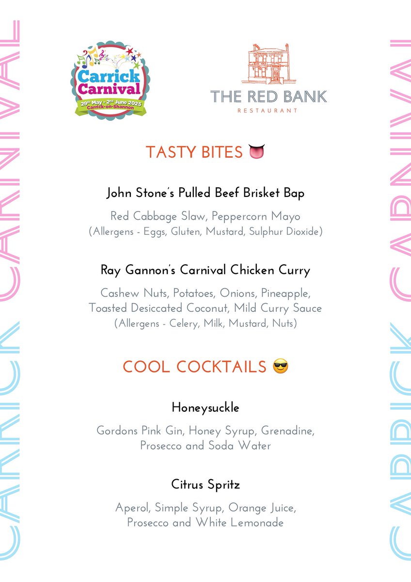 Looking forward to Taste Carrick @ Carrick Carnival tomorrow evening, pop over to our stand for some delicious food and cocktails 🙌
#carrickcarnival #tastecarrick #carrickonshannon #tasteleitrim #enjoyleitrim