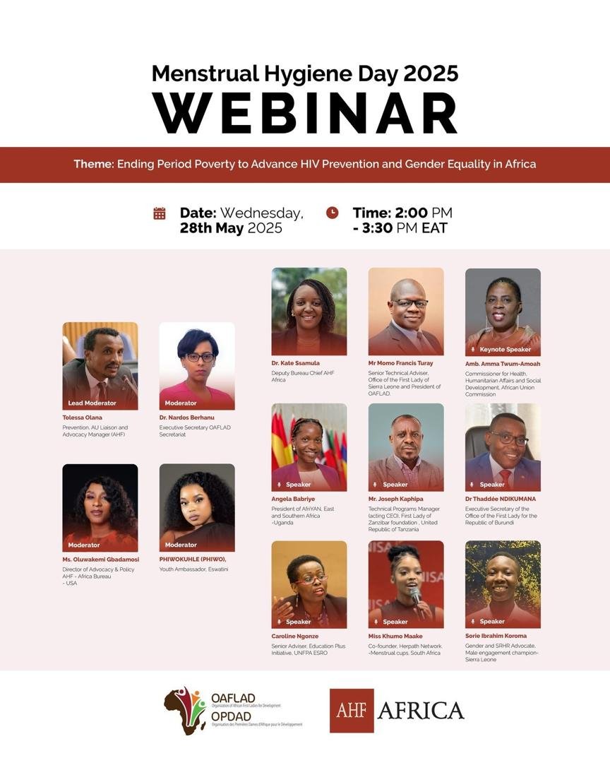 AHF Rwanda (@ahfrwanda) on Twitter photo Its Today! Join OAFLAD and <a href="/ahfafrica/">AHF Africa</a> for a #MenstrualHealthDay webinar under the theme: “Ending Period Poverty to Advance HIV Prevention and Gender Equality in Africa” 2:00 – 3:30 PM EAT 📍 Zoom 🔗 Register now: zoom.us/meeting/regist… Its Today! Join OAFLAD and <a href="/ahfafrica/">AHF Africa</a> for a #MenstrualHealthDay webinar under the theme: “Ending Period Poverty to Advance HIV Prevention and Gender Equality in Africa” 2:00 – 3:30 PM EAT 📍 Zoom 🔗 Register now: zoom.us/meeting/regist…