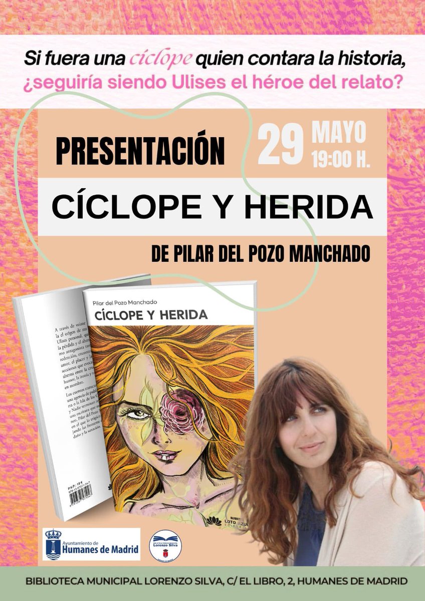 📚 Este jueves 29 a las 19:00h, te esperamos en la Biblioteca Lorenzo Silva para la presentación de “Cíclope y herida”, el nuevo libro de Pilar del Pozo Manchado.

🌌 20 relatos sobre amor, pérdida, guerra y redención narrados por una cíclope herida.

#CulturaHumanes