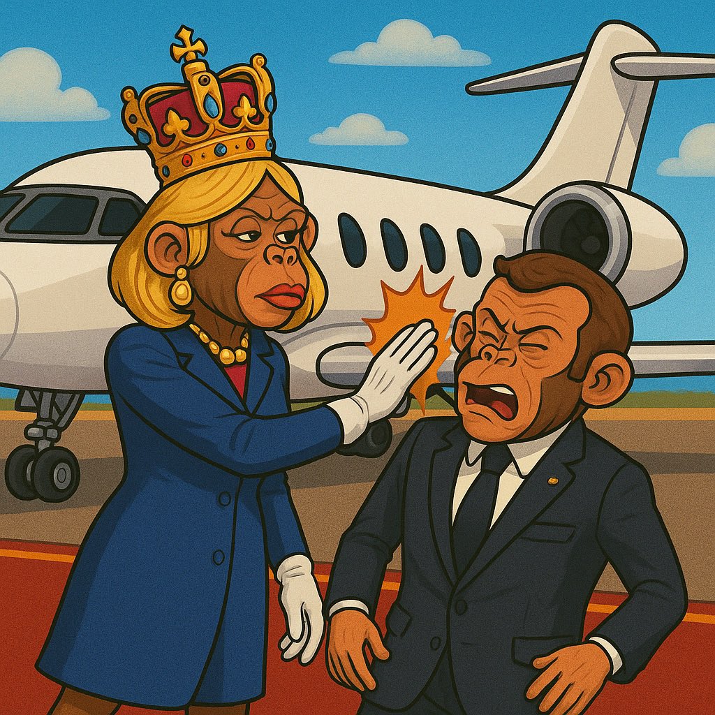 NoctaArt's tweet photo. 🐒👑 Quand la Reine prend le pouvoir… même les Présidents tremblent.
Satire royale sur fond d’actualité brûlante. Une claque symbolique signée APE &amp; CROWN

💥 Entre luxe et clash, l’art devient couronne.

#NFT #NFTsatirique #NFTfrançais #Web3 #Actu #Zora #CryptoArt https://t.co/1VkvFJ5aKN