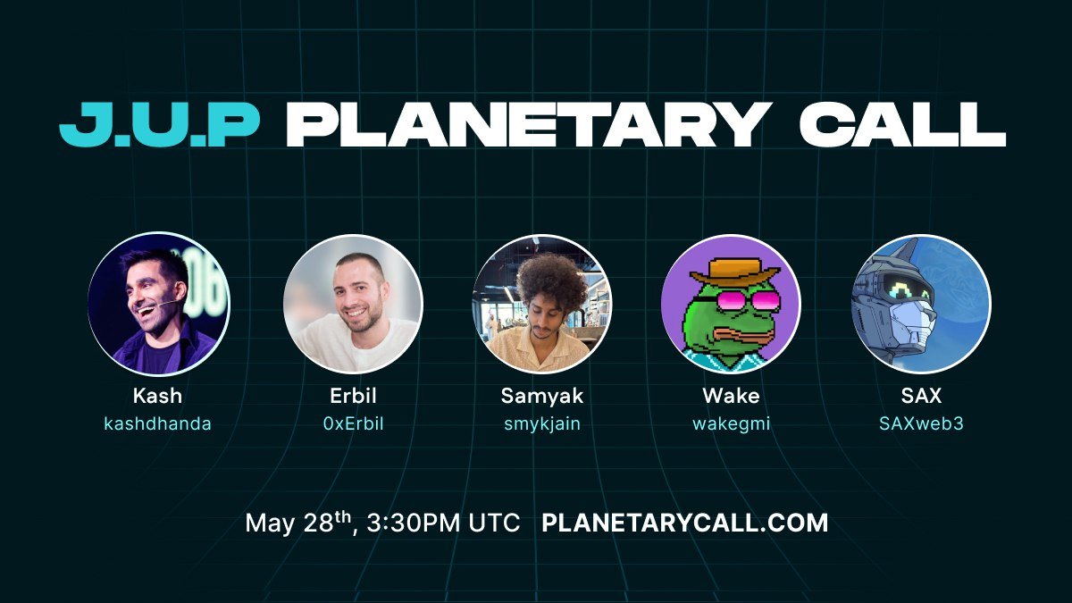 JupiterExchange's tweet photo. warning: alpha to be dropped

details on Jupiter Lend powered by @0xfluid, updates from the @humafinance DAO Alliance, and deep dives on 2 upcoming @jup_dao votes. 

planetary call at 3:30pm UTC today, don't miss it. 

J4J https://t.co/9z2DQm9wzX