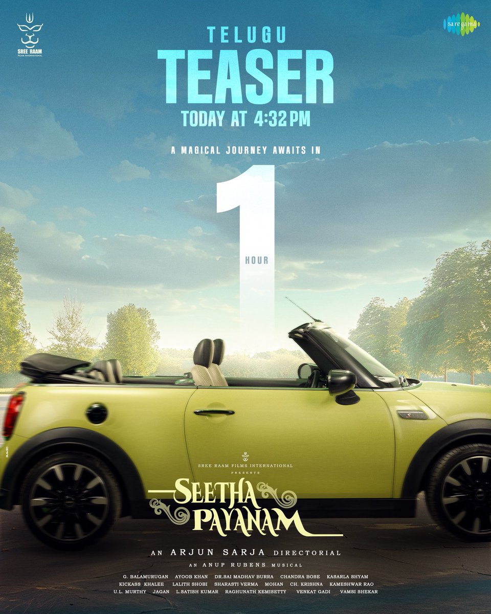 Sree Raam Film International (@sreeraamfilms) on Twitter photo ONE HOUR TO GO for the beautiful #SeethaPayanamTeaser ✨
Out today at 4.32 PM.
Grand teaser launch event begins soon 🤩
▶️ youtube.com/live/GIj7AjYxk…
#SeethaPayanam
#Sathyaraj #SaiMadhavBurra <a href="/SreeRaamFilms/">Sree Raam Film International</a> <a href="/saregamasouth/">Saregama South</a> ONE HOUR TO GO for the beautiful #SeethaPayanamTeaser ✨
Out today at 4.32 PM.
Grand teaser launch event begins soon 🤩
▶️ youtube.com/live/GIj7AjYxk…
#SeethaPayanam
#Sathyaraj #SaiMadhavBurra <a href="/SreeRaamFilms/">Sree Raam Film International</a> <a href="/saregamasouth/">Saregama South</a>