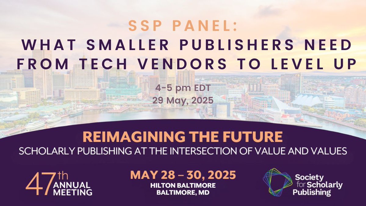 At #SSP2025 this week?

Don’t miss Lily Simmons of <a href="/PennPress/">Penn Press</a> at tomorrow’s panel: What Smaller Publishers Need from Tech Vendors to Level Up🧩

📅 Thursday, May 29 | 4–5pm EDT

Learn more about how tech can help smaller teams meet industry challenges: customer.sspnet.org/SSP/ssp/AM25/H…