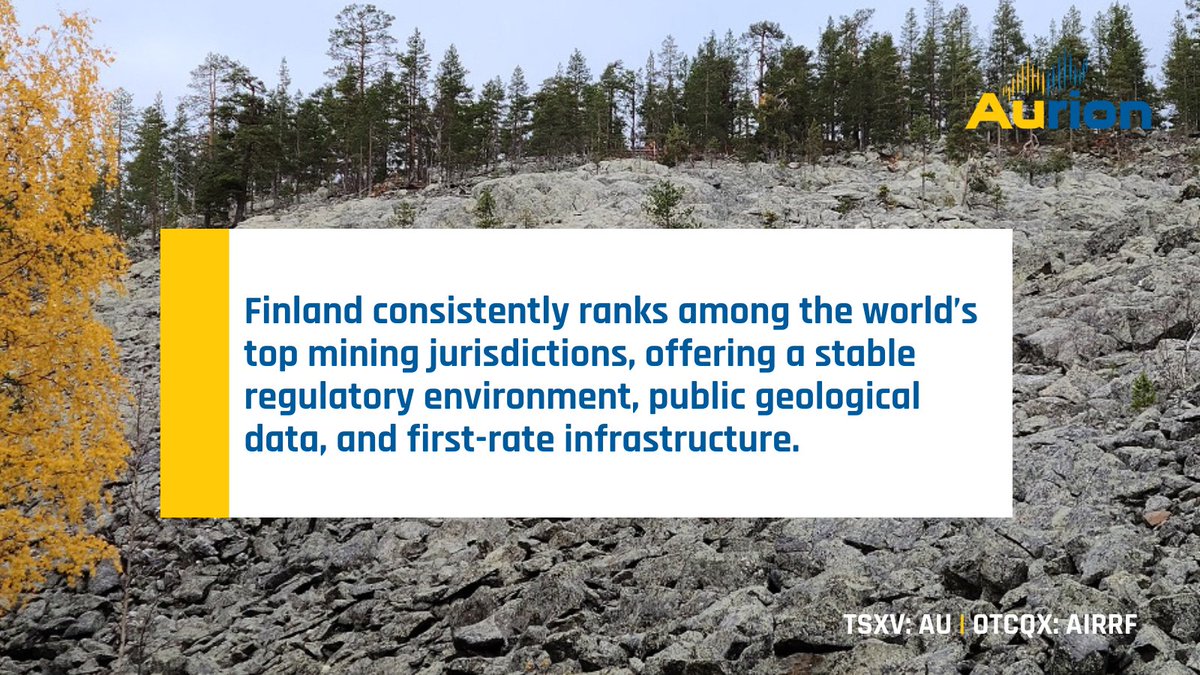 Finland consistently ranks among the world’s top mining jurisdictions, offering a stable regulatory environment, public geological data, and first-rate infrastructure.

Aurion’s projects benefit from road access, nearby airports, more: aurionresources.com

$AU $AIRRF