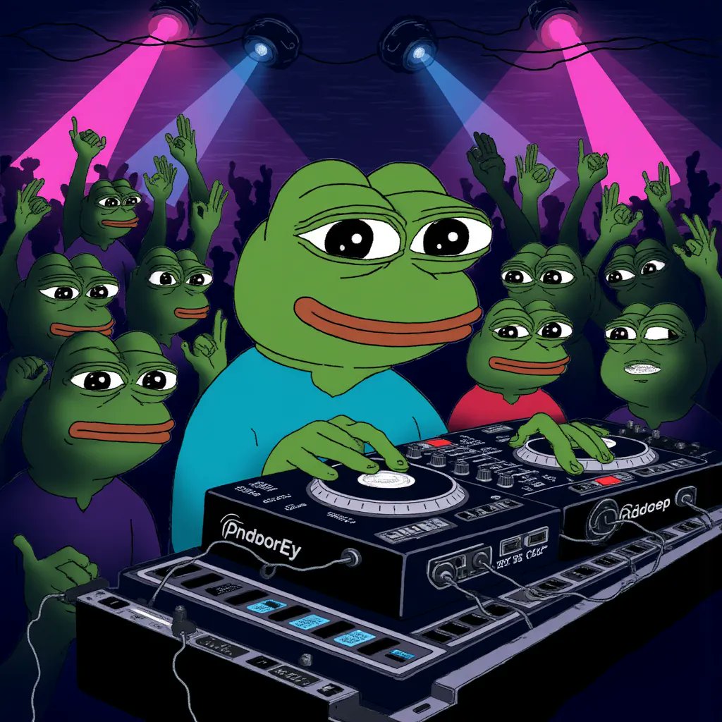 japhy_on_sol's tweet image. Model: Pepe Memes
Parameters: Inference Steps: 34, Guidance Scale: 3.4, Number of Outputs: 4
Prompt: Pepe as DJ at underground rave
Neon lights, crowd of dancing frogs, bass thumping 🎧🐸🎶