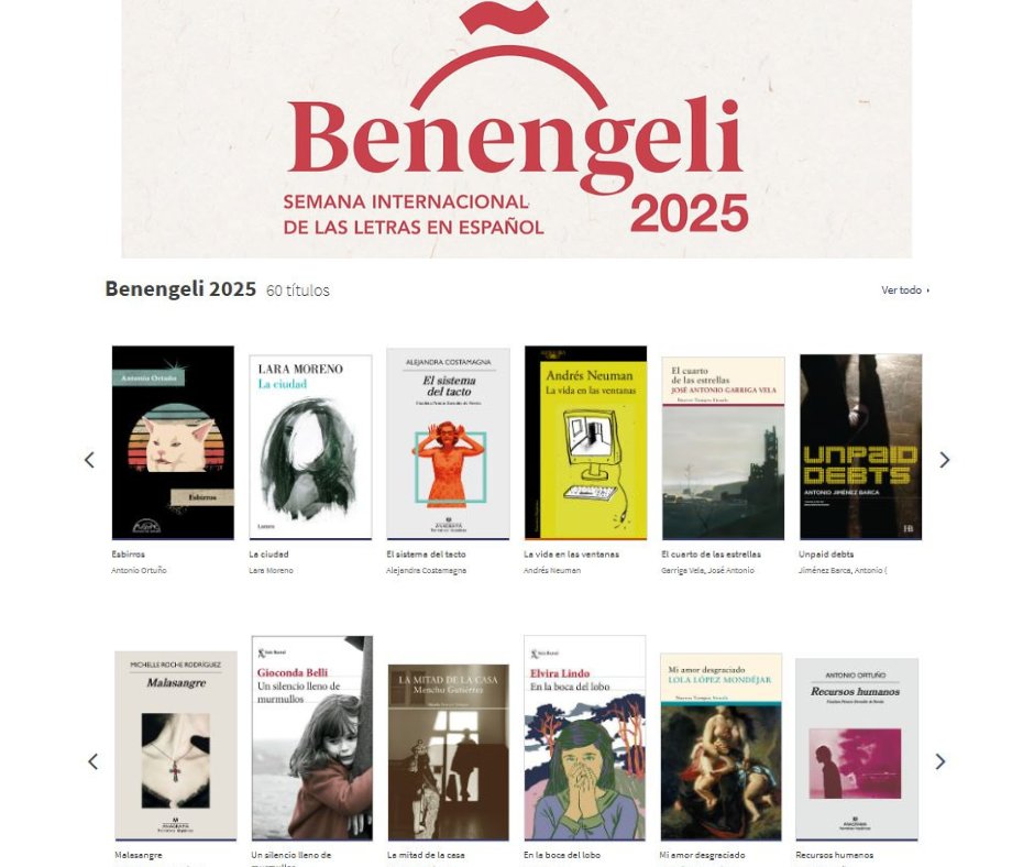 Red de Bibliotecas del Instituto Cervantes (RBIC) (@bibliotecas_ic) on Twitter photo Desde ayer celebramos #Benengeli2025, la Semana Internacional de las Letras en Español.
📚Lee los títulos de algunos de los autores participantes en esta edición, disponibles a través del #préstamodigital en la #BibliotecaElectrónica del <a href="/InstCervantes/">Instituto Cervantes</a>:
➡ libroselectronicos.cervantes.es Desde ayer celebramos #Benengeli2025, la Semana Internacional de las Letras en Español.
📚Lee los títulos de algunos de los autores participantes en esta edición, disponibles a través del #préstamodigital en la #BibliotecaElectrónica del <a href="/InstCervantes/">Instituto Cervantes</a>:
➡ libroselectronicos.cervantes.es
