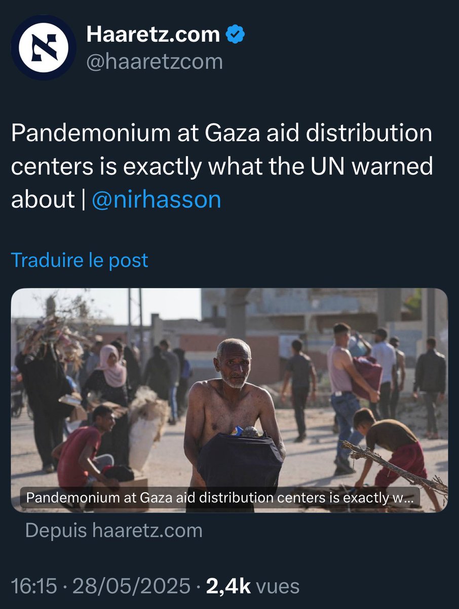 vincent-lemire.bsky.social (@v_lemire) on Twitter photo ⚠️ <a href="/nirhasson/">نير حسون Nir Hasson ניר חסון</a> toujours juste et pertinent: "Le chaos dans les centres de distribution d’aide humanitaire privés correspond exactement à ce que l’ONU avait prédit".
• Ne nous méprenons pas, ce chaos fait partie du plan: stratégie de "somalisation" de la bande Gaza, politique de ⚠️ <a href="/nirhasson/">نير حسون Nir Hasson ניר חסון</a> toujours juste et pertinent: "Le chaos dans les centres de distribution d’aide humanitaire privés correspond exactement à ce que l’ONU avait prédit".
• Ne nous méprenons pas, ce chaos fait partie du plan: stratégie de "somalisation" de la bande Gaza, politique de