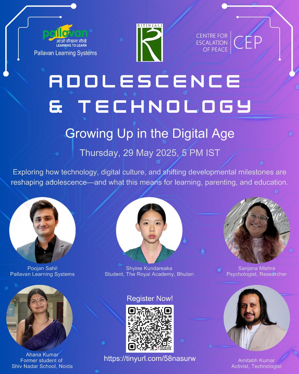 ithuptentsewang's tweet photo. Webinar on Adolescence &amp; Technology: Growing Up in the Digital Age

Thursday, 29 May 2025,  5 pm IST

To Register: https://t.co/dNFiXc9A8J

More Information: https://t.co/yBmQnIkbVB

For more resources and online courses: https://t.co/109QpNS6Gw https://t.co/R4OFGuHGt1