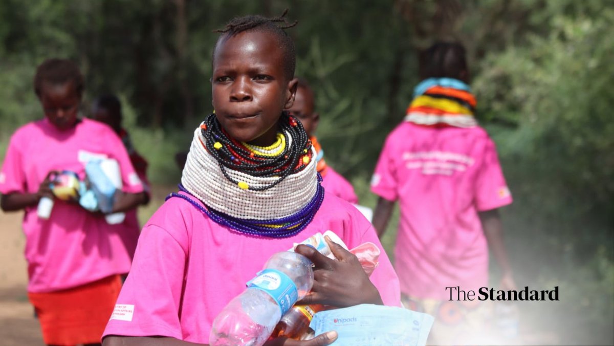 StandardKenya's tweet photo. Women and girls from Loreng Village in Turkana West receive sanitary towels and personal items from Plan International Kenya during World Menstrual Hygiene Day. Over 80 women and girls from the pastoral community were trained on Menstrual Hygiene Management (MHM) as part of efforts to end menstrual stigma. Plan International aims to end teenage pregnancies and support girls in achieving their full potential.
Photos by Mike Ekutan