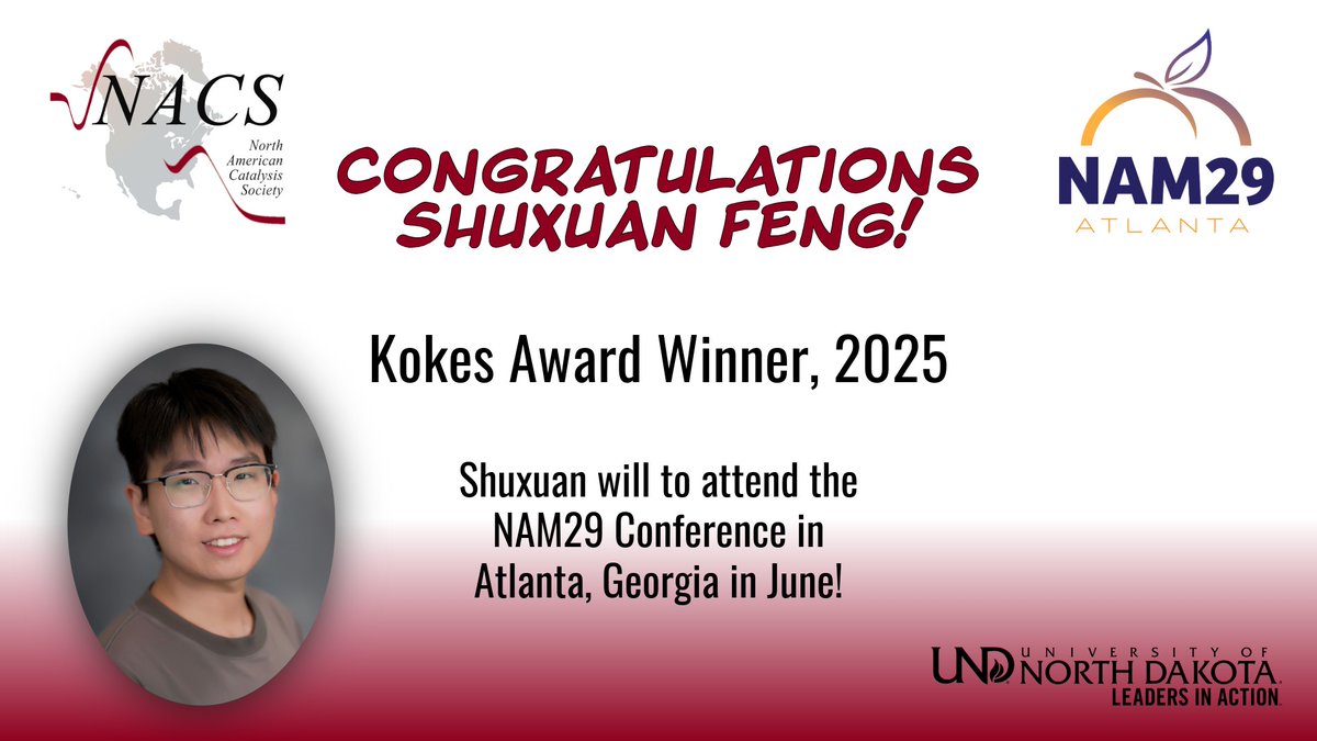 Congratulations to Shuxuan Feng for his 2025 Kokes Award! He will be attending the NAM29 Conference in Atlanta this summer! #UNDproud