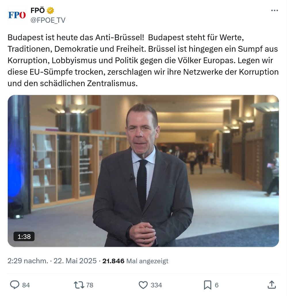 Das ärgert mich wirklich.
Wir alimentieren mit Steuergeld einen EU-Vertreter, der die EU zerstören will. Einen mit Freundschaftsvertrag mit Putin. Einen, der die Demokratiezerstörung in Ungarn bejubelt. Diese Figur ist eine Schande für Österreich.