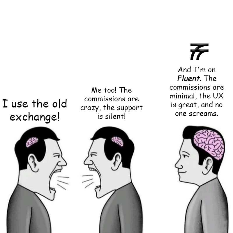 Mr_Brood's tweet photo. Two are arguing, and the third is silent because he uses Fluent 🧠
Minimal fees, simple interface, and zero stress.
Don't shout - switch to Fluent 😉
@fluentxyz
#Fluent #CryptoMadeEasy #Web3UX #FluentLife #CryptoPeace #SmartChoice https://t.co/orS4vyNLp6
