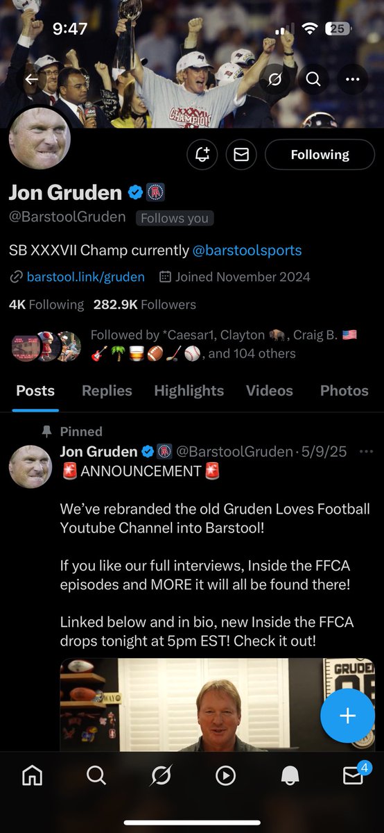Chat? The man who saved our season has followed me <a href="/BarstoolGruden/">Jon Gruden</a>
