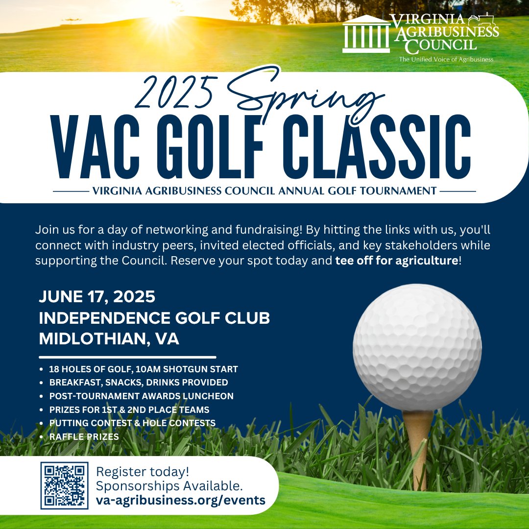 VaAgriBiz's tweet image. Less than 3 weeks until the VAC Annual Golf Classic on June 17! Limited spaces are left for golfers - register today to secure your spot! va-agribusiness.org/event-6036757