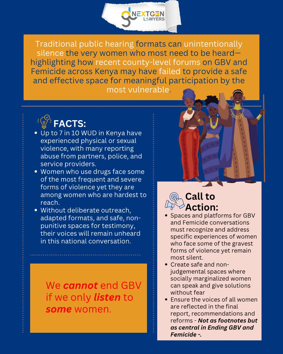 As the TWG public forums on GBV &amp; Femicide wrap up, a hard question remains: Who really got to speak? When women who use drugs and other marginalized voices are sidelined, can we still call it public participation? It's time to rethink the script. #ConfrontingLegalBarriers