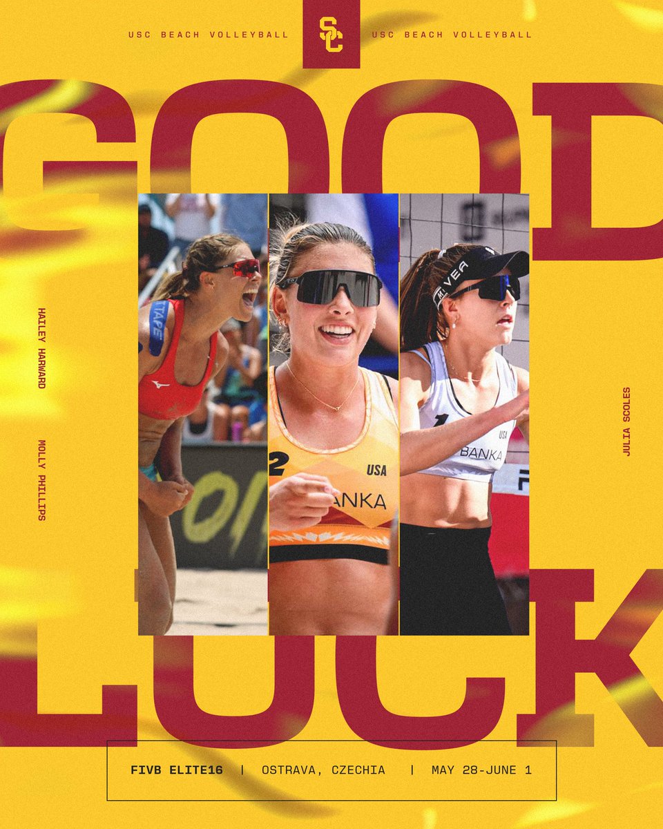 7 Women of Troy will compete for an FIVB Elite16 crown in Ostrava this weekend! 🇨🇿👑

Good luck to Meg, T, Kelly, Tina, Hailey, Molly, and Julia!

#FightOn ✌️🏐🏆 #USCBeach 
   𝗧𝗛𝗘 𝗣𝙇𝘼𝗖𝗘 𝗧𝗢 𝗕𝗘.