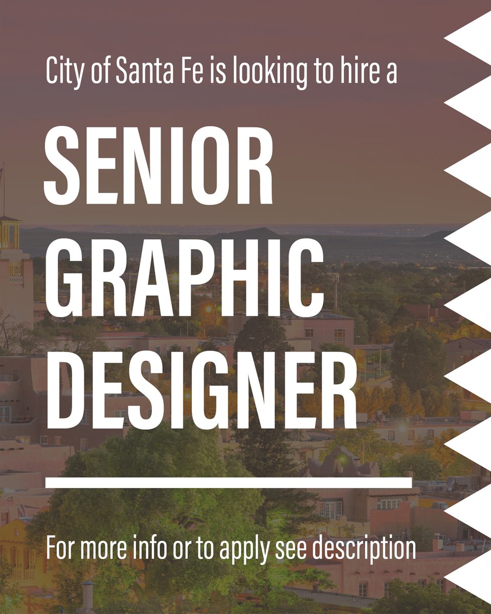 🎨 The City of Santa Fe is hiring a Senior Graphic Artist! Lead design, branding &amp; campaigns across departments. 6+ yrs experience, Adobe Suite skills, and creative leadership required. bit.ly/4dwsRq9