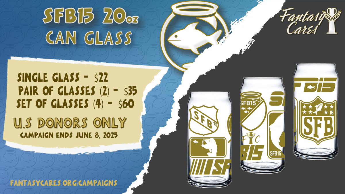 the #SFB15 GLASS is here!!!!

this fully wrapped can glass will be a thank you gift to US donors that donate to this specific campaign. 

fantasycares.org/campaigns select the glass campaign and make a donation between now and 8 JUNE 2025