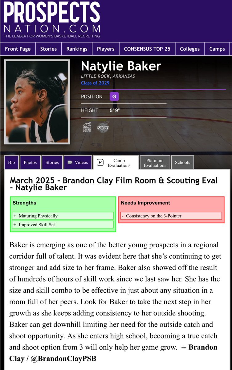 Brandon Clay 🎥 Film Room Evals | Powered x @bclayscouting

“The Best Evals &amp; Marketing in 🏀.”

New Eval 🚨

‘29 #BClayMarketing client Natylie Baker (AR) is emerging as one of the better young prospects in a regional corridor full of talent. It was evident here that she’s