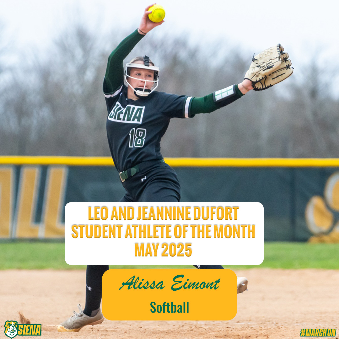 🥎 📚 🧠 #SienaSaints Star Inside the Classroom and on the Field

Eimont Named Leo and Jeannine Dufort Student Athlete of the Month for May 👏 👏

📰 shorturl.at/jcHm3

#MarchOn x #STUDENTAthletes x #BuildingBetterSaints