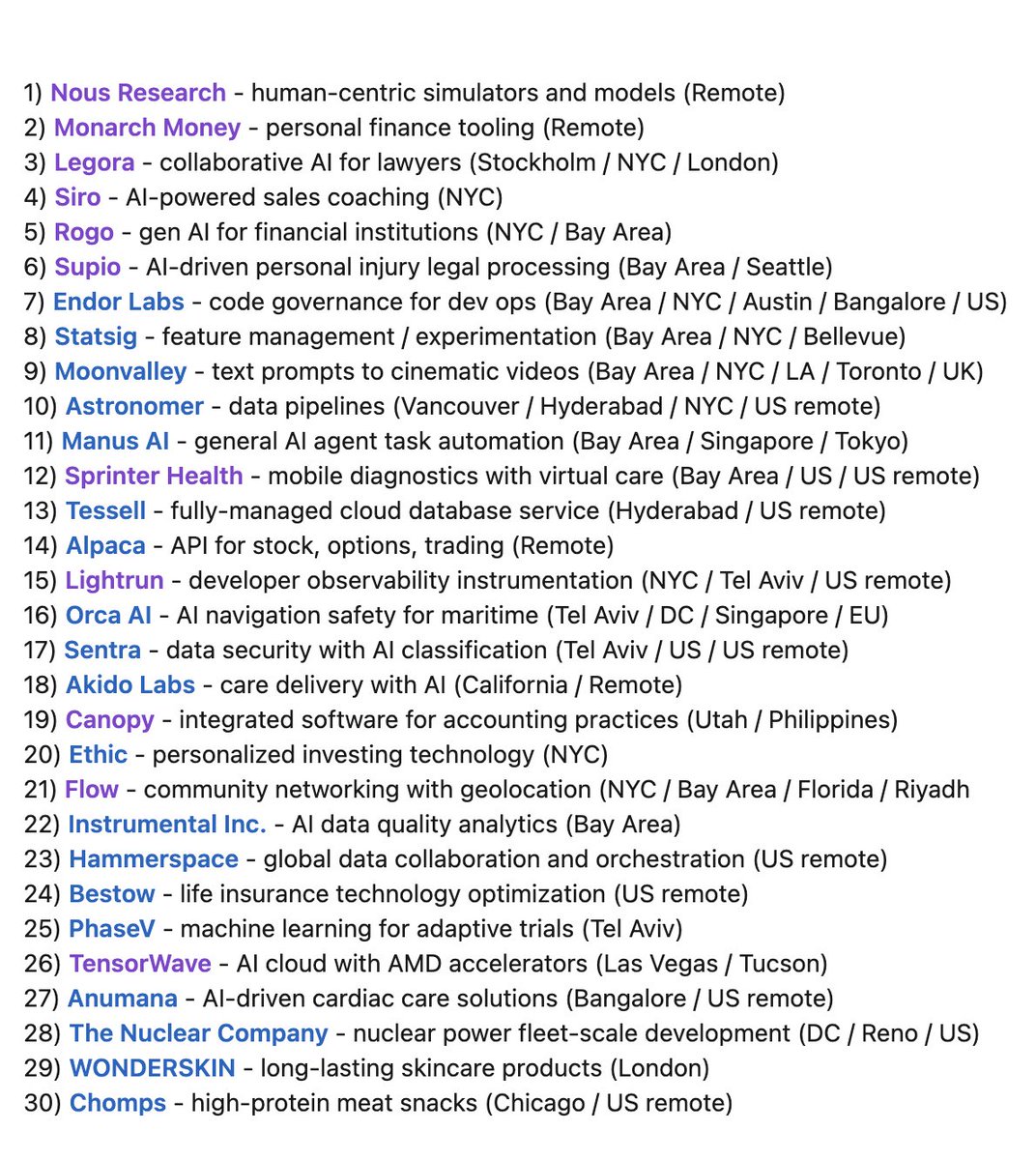 I put together a list of 30 startups who've each raised $50-100M in the past few weeks and are hiring: