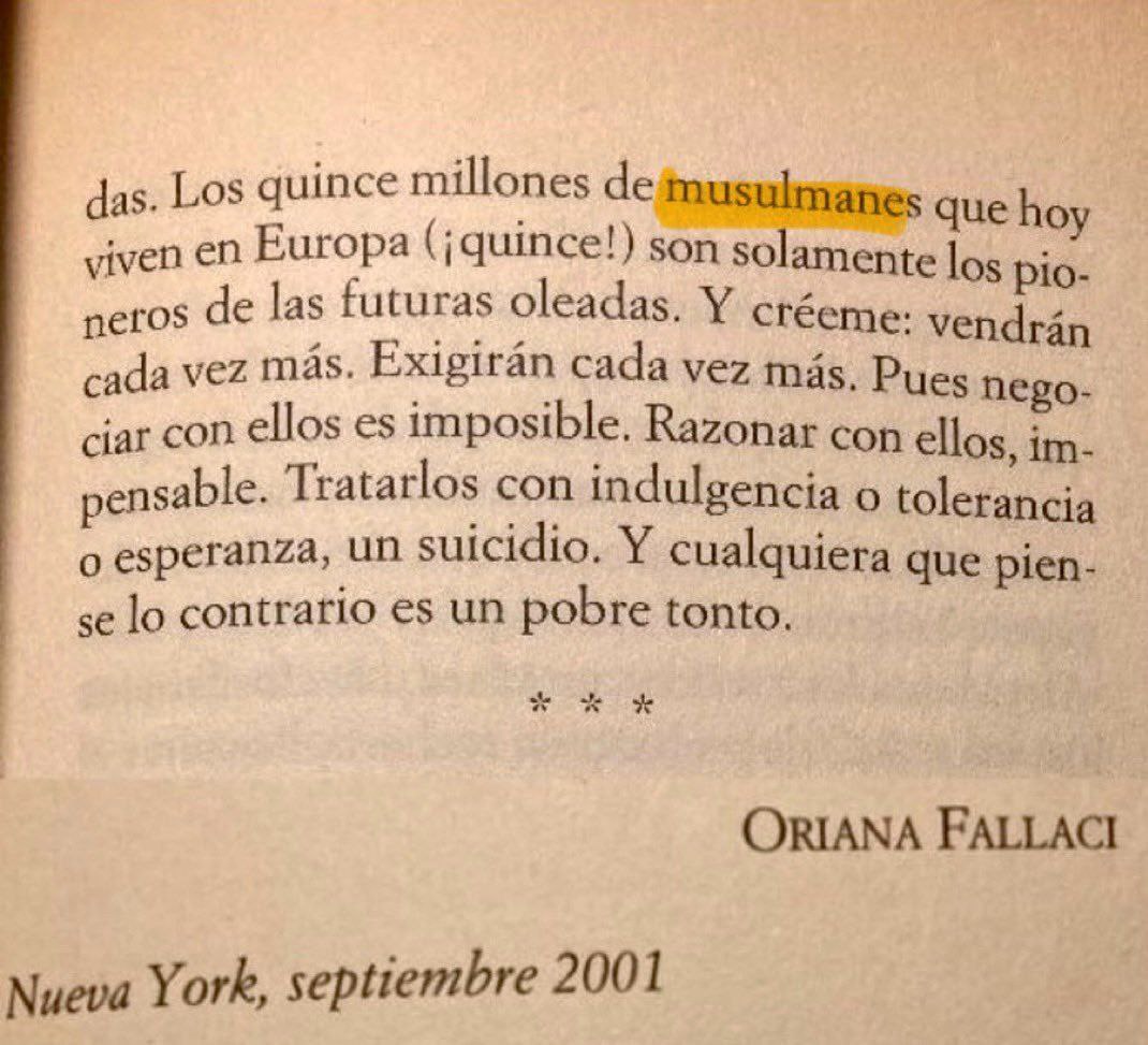 Las sabias advertencias de la gran periodista y escritora italiana Oriana Fallaci hace 24 años a Europa, hoy son una triste realidad. 👇👇👇👇👇