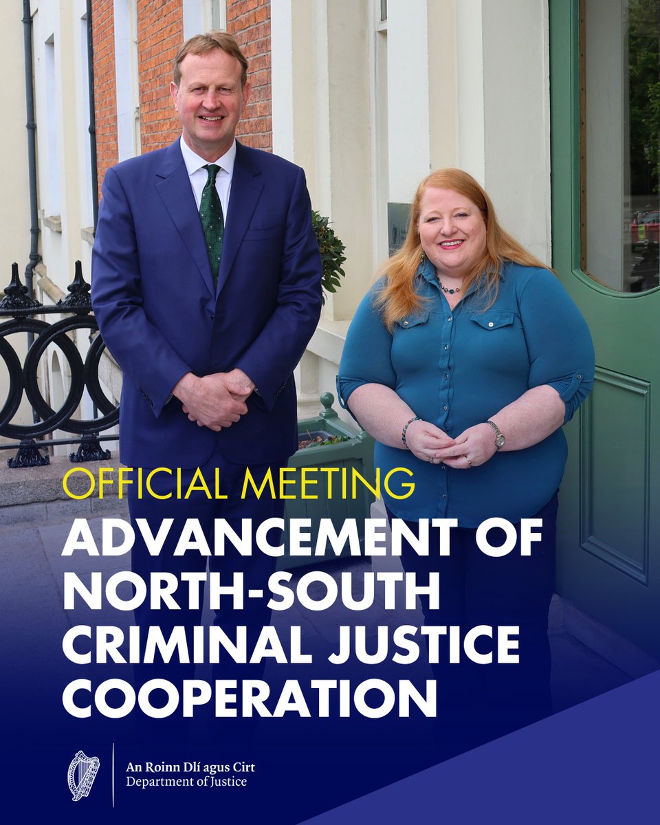 Department of Justice (@deptjusticeirl) on Twitter photo Today, Ministers <a href="/naomi_long/">Naomi Long MLA</a> and <a href="/OCallaghanJim/">Jim O'Callaghan TD</a> met in Dublin to review progress across areas of North-South cooperation, including Youth Justice, Victims’ Support, Public Protection, Forensic Science, Criminal Justice and Social Diversity.
Read more: gov.ie/en/department-… Today, Ministers <a href="/naomi_long/">Naomi Long MLA</a> and <a href="/OCallaghanJim/">Jim O'Callaghan TD</a> met in Dublin to review progress across areas of North-South cooperation, including Youth Justice, Victims’ Support, Public Protection, Forensic Science, Criminal Justice and Social Diversity.
Read more: gov.ie/en/department-…