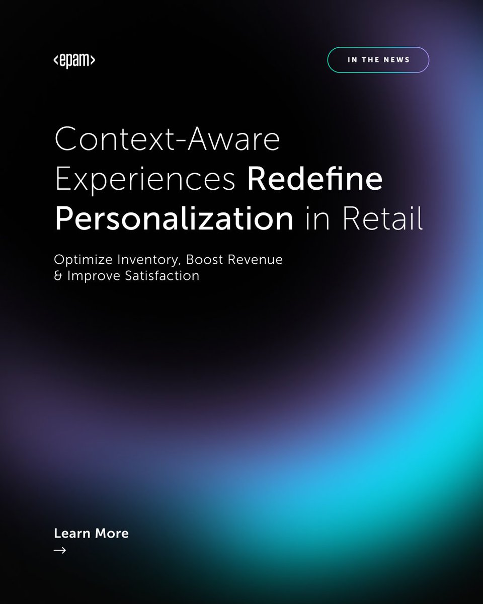 EPAMSystems's tweet image. Shoppers expect more than basic personalization. Explore the power of context-aware experiences leveraging AI and analytics for real-time engagement. Learn how leaders are transforming retail: ow.ly/SBmM50VVJFU

#RetailInnovation #RealTimeAnalytics