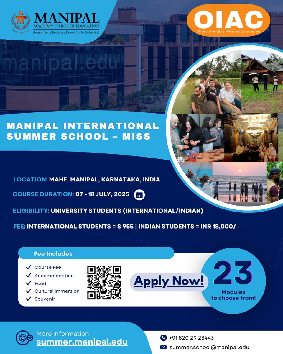 Experience Diversity, Embrace Learning: Join us at MISS 2025 for a unique blend of academics and cultural immersion!

Please visit our website for more information: summer.manipal.edu