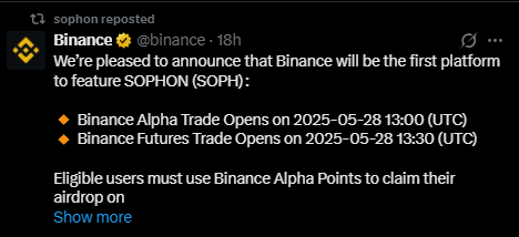 Temaracity4's tweet photo. 🚀 $SOPH Token Launches Today – May 28! Now trading on Binance, KuCoin, MEXC &amp; more! 🔹 ERC-20 | 10B supply 🔹 50x leverage on futures 🔹 Airdrops live (+5% OKX bonus) 🔹 KuCoin staking at 4% APR
Can $SOPH reach $1? 👀 #Crypto #SOPH #Binance #Amiineart @binance https://t.co/JRo1frcqah