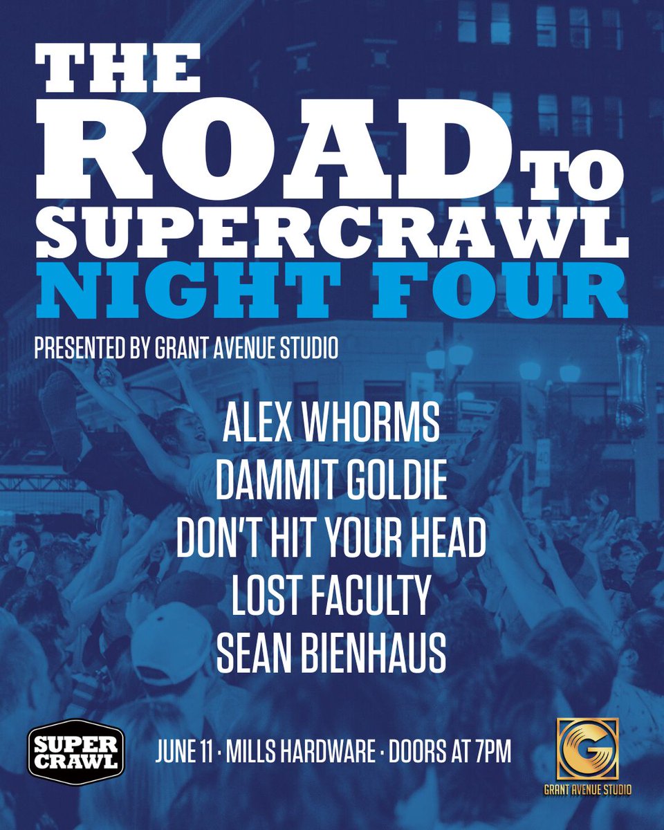 Night four of the Road to Supercrawl is coming to Mills Hardware on June 11! Featuring performances from Alex Whorms, Dammit Goldie, Don't Hit Your Head, Lost Faculty and Sean Bienhaus. 

Attend for FREE with advance guest list RSVP at millshardware.ca!