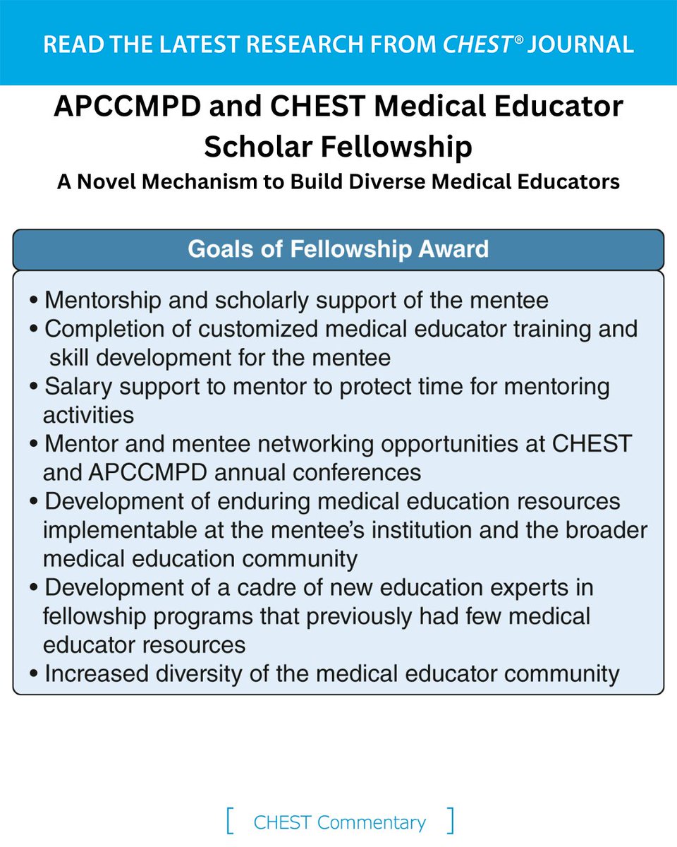 CHEST (@accpchest) on Twitter photo A CHEST Commentary shares the background and the requirements to apply for the #APCCMPD and CHEST Medical Educator Scholar Fellowship.
Read the full article in the May issue of the journal CHEST®: hubs.la/Q03p8GW-0
#MedEd #MedTwitter A CHEST Commentary shares the background and the requirements to apply for the #APCCMPD and CHEST Medical Educator Scholar Fellowship.
Read the full article in the May issue of the journal CHEST®: hubs.la/Q03p8GW-0
#MedEd #MedTwitter