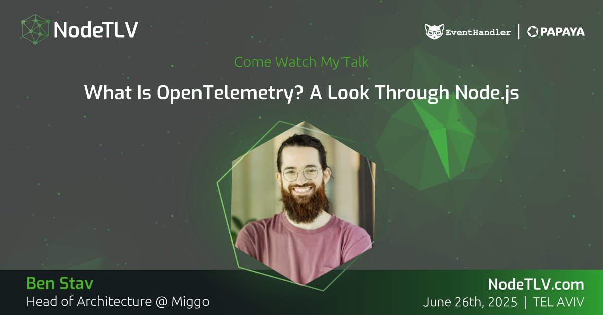 NodeTLV's tweet image. We are proud to announce that Ben Stav, Head of Architecture at @Miggo, will be speaking at #NodeTLV '25!
Want to learn more?
Check out all the details at ๐ NodeTLV.com