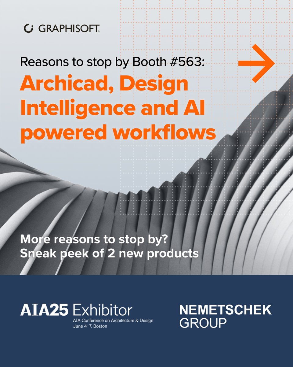 GRAPHISOFT's tweet photo. Discover Archicad's new features, explore AI-powered design support, and grab coffee with our BIM experts at #AIA25!
🔗 Register today and meet us at Booth #563!
https://t.co/mLJYs46mes
@AIANational
@nemetschekgroup
#Graphisoft #Archicad29 #DesignIntelligence #BIM https://t.co/m3QFf2kvyX